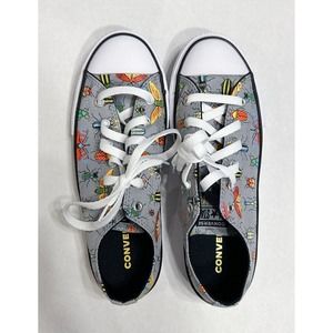 New CONVERSE Youth Size 5 Chuck Taylor Gray Beetle Bugs Insects Low-Top Sneakers